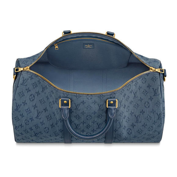 Louis Vuitton Keepall Bandouliere 50 Denim Blue Monogram Logo Weekend Travel Bag - Picture 8 of 10